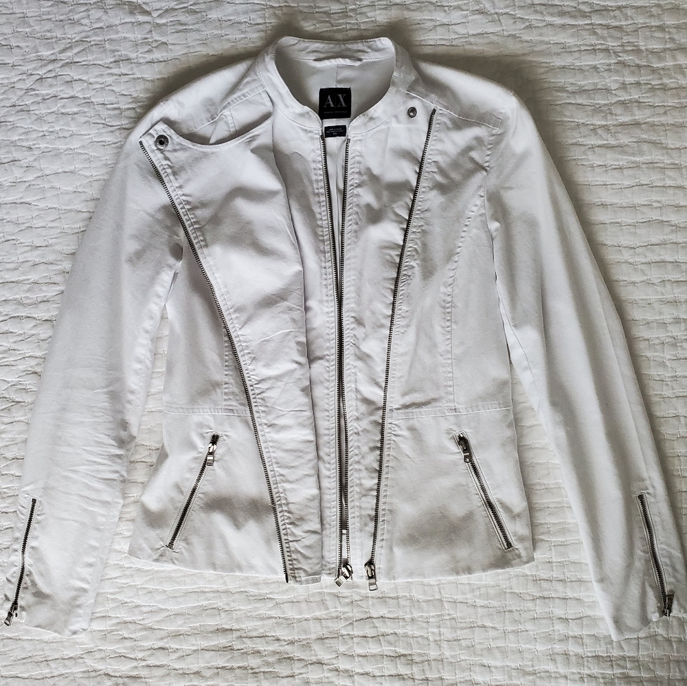 Armani Exchange white zipper blazer